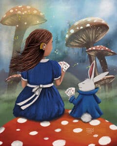 Alice and rabbit painting by Priscila Soares